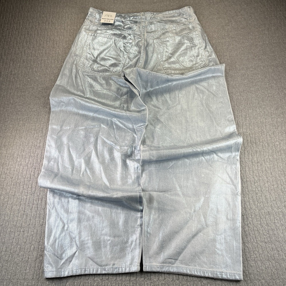 New ZARA Baggy Wide Leg Y2K 90s Pants Women (4) Mid-rise full length glamor